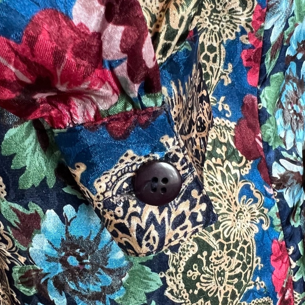 Vibrant Vintage Notations Blouse Size 8 Button Up Colorful 80’s Satin Top Shirt - Picture 8 of 13